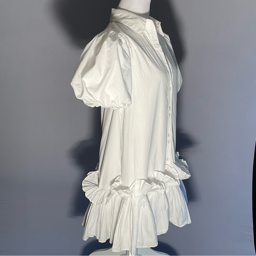 Areum White Puff Sleeve Mini Dress Graduation Bridal Shower Cottage Core XS - Picture 6 of 16